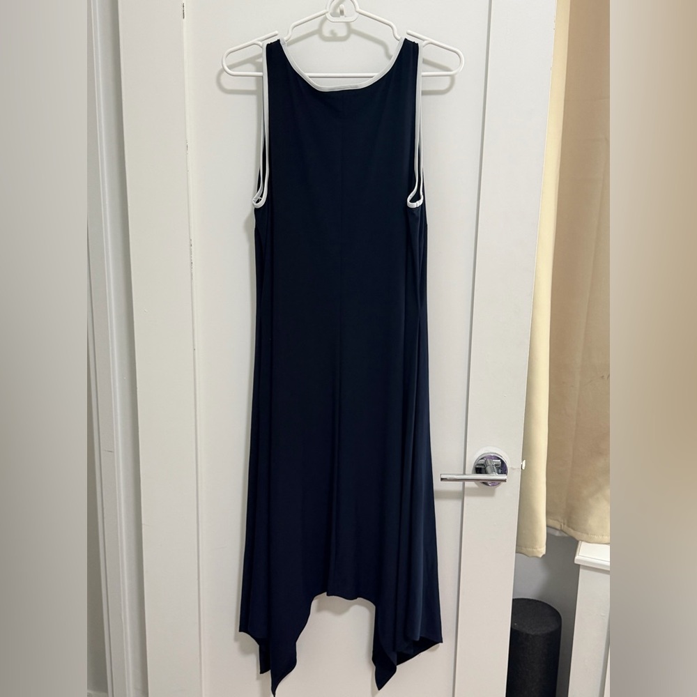 Roz & Ali Navy Midi Dress with White Trim and Pockets - Picture 2 of 5